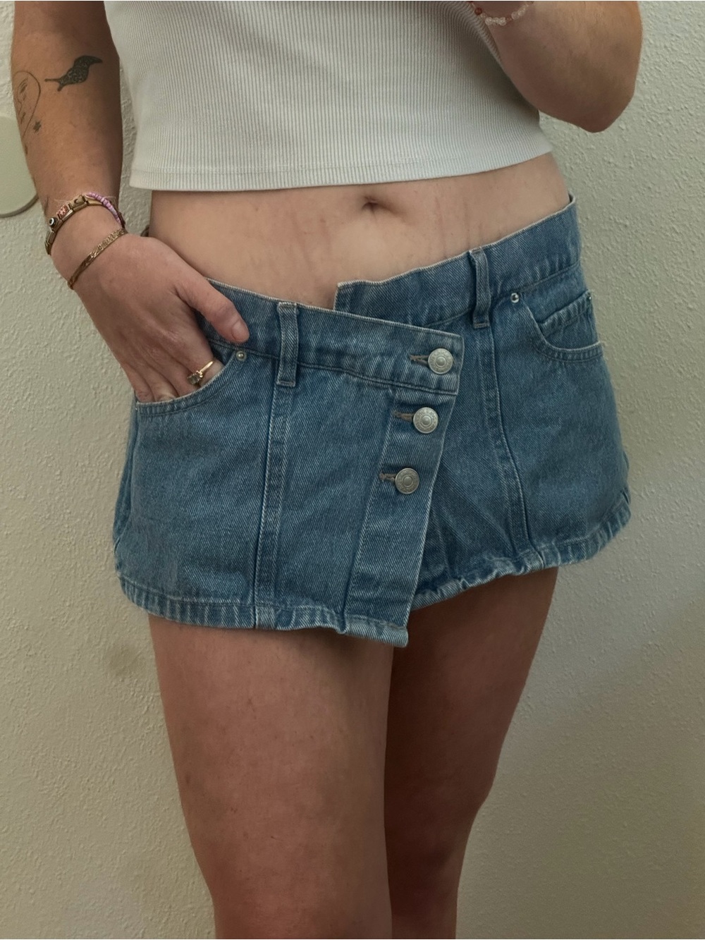 Zara Light Denim Belt Micro Skirt